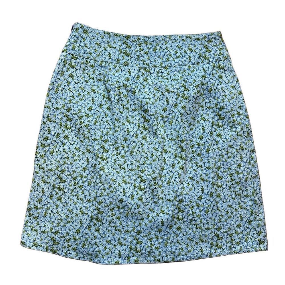Vintage Chaus Pool Blue Ditsy Floral A-line‎ Cotton Stretch Casual Skirt Sz 8